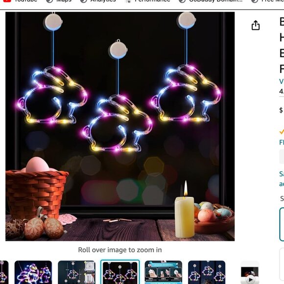 Bunny Shaped Multicolor Battery Operated Hanging String Lights with Suction Cup, - Picture 4 of 7